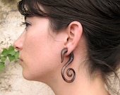 Fake Gauges Earrings Wooden Swan Spirals Tribal Earrings - Gauges Plugs Bone Horn - FG010 W