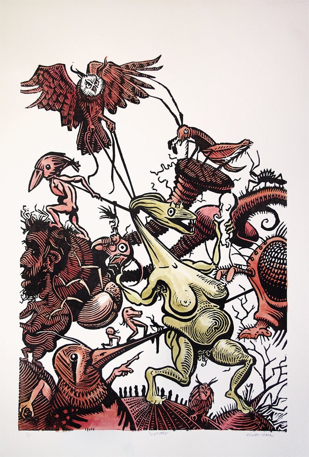 Hand Colored Woodcut (21"x29") - Thomas Shahan
