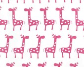 Custom Rod Pocket Curtains-Pair-Stretch Giraffe, Pink on White