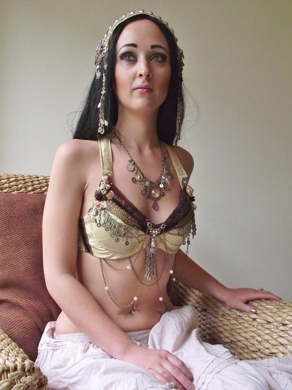 Tribal Fusion Bellydance Bra- Crème Brûlée- Performance Ready, A or B Cup