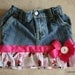SALE, NOW 33% OFF:   6-9 month Up-cycled jean skirt with Minnie fabric and hot pink ribbon