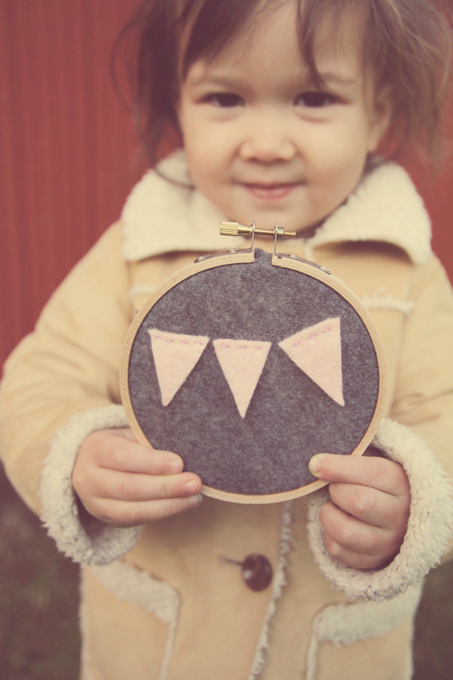 Embroidery Hoop Art, Pink Felt Bunting, Nursery Decor Wall Art by Catshy Crafts