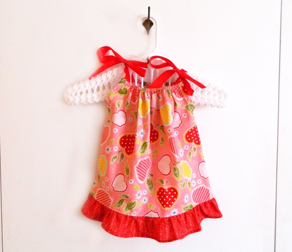Pillowcase Dress - Pink, Red, & White Apples - made to order 3 6 9 12 months newborn