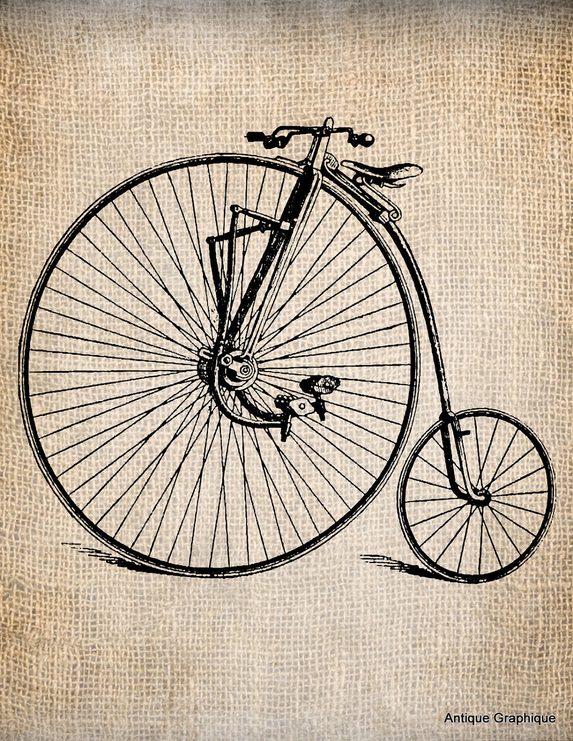 Antique Steampunk Bicycle Vintage Illustration Digital Download for Papercrafts, Transfer, Pillows, etc Burlap No 1229