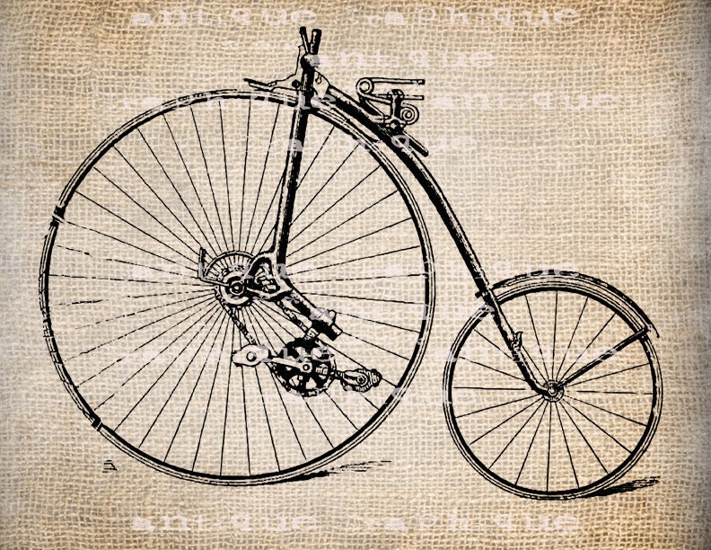 Antique Burlap Steampunk Bicycle Vintage 5 Illustration  Digital Download for Papercrafts, Transfer, Pillows, etc Burlap No 1223
