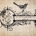Antique French Key Shop Label Bird Paris Illustration Digital Download for Papercrafts, Transfer, Pillows, etc Burlap No 3007