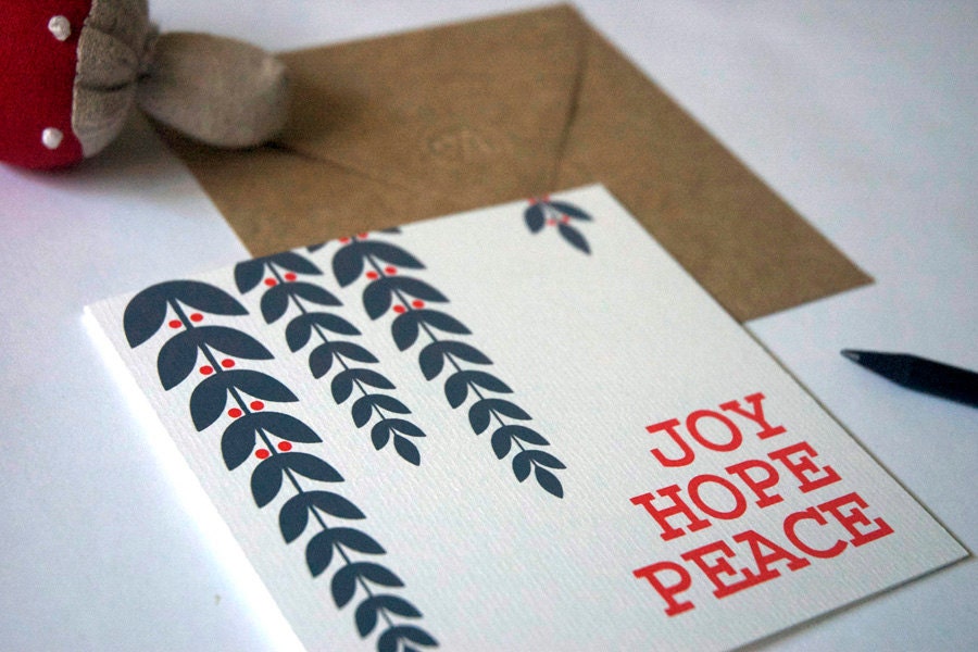 Mistletoe Garland - Hand Screenprinted Christmas Card - Red