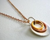Copper, Gold and Silver Circles Necklace