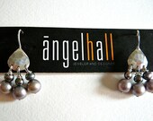Hammered Silver and Gray Pearls Earrings