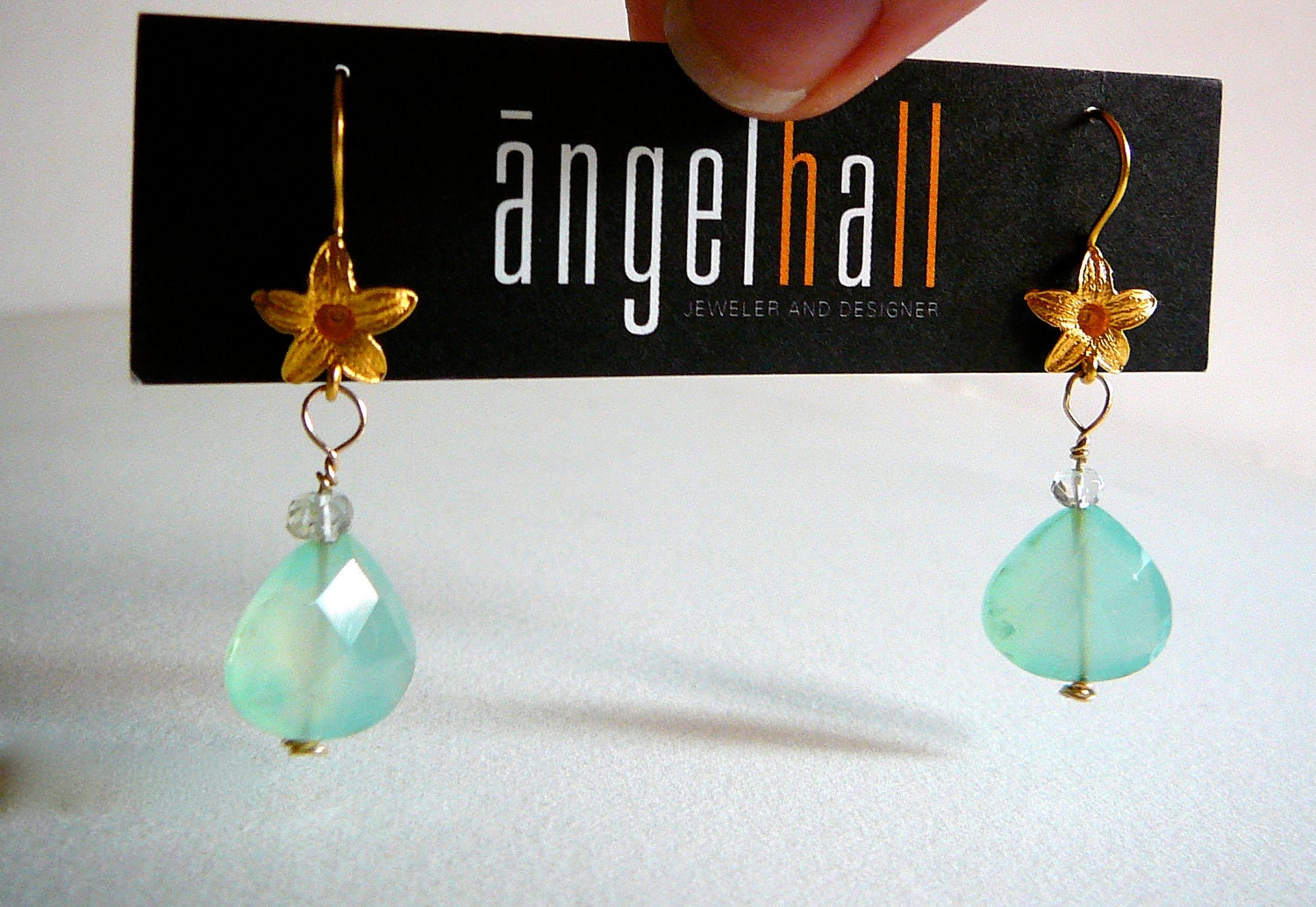 24K Gold Vermeil Flower & Chalcedony Drop  Earrings