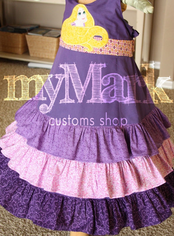 Custom Boutique Style Grace Ruffle Dress with Rapunzel Applique