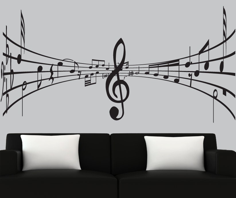 Modern vinyl wall decal 3d music notes decal black silhouette decals music wall mural -