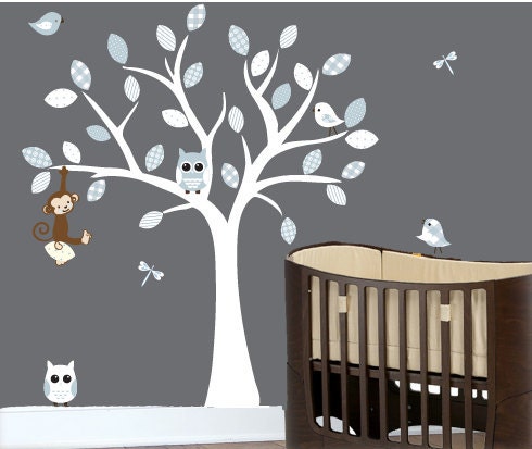 Baby Wall Stickers on Childrens Wall Decals Nursery White Tree Wall Decal Baby Blue