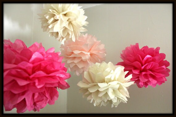 5 Tissue Pom Poms--Love Goddess / Wedding Decor / Bridal Shower / Baby Shower / Birthday Party Il_570xn