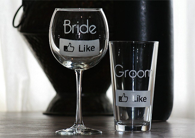 Bride and Groom Etched wine and beer glass