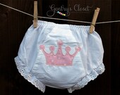 Baby Girl Bloomers - Princess Crown - Applique, ruffle bottom diaper cover for newborn, infants, toddlers. Handmade summer clothes.