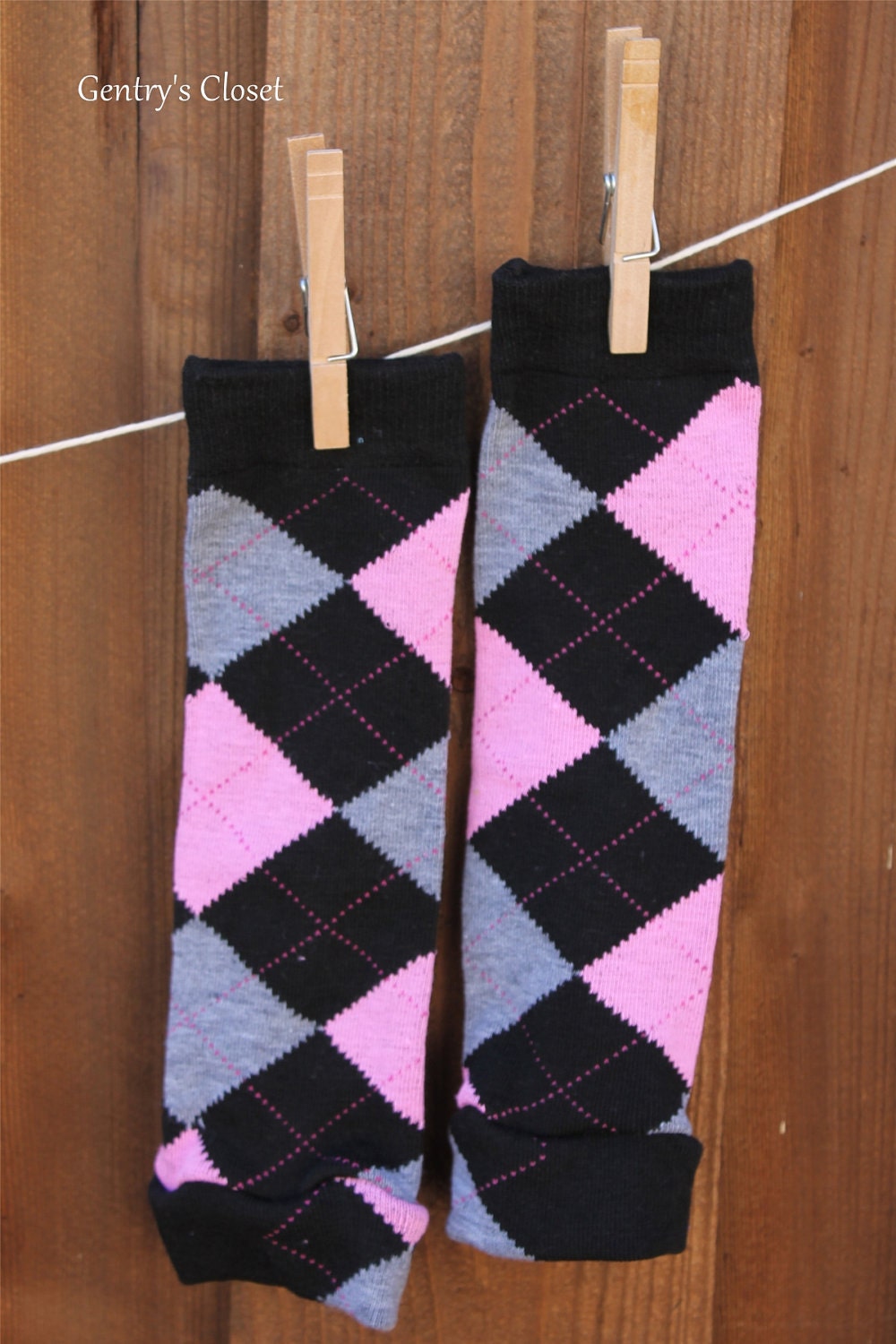Gentry's Closet Argyle Legwarmers for Baby Girl to Child. Black, Pink and Grey. Cute baby leg warmers. Handmade.
