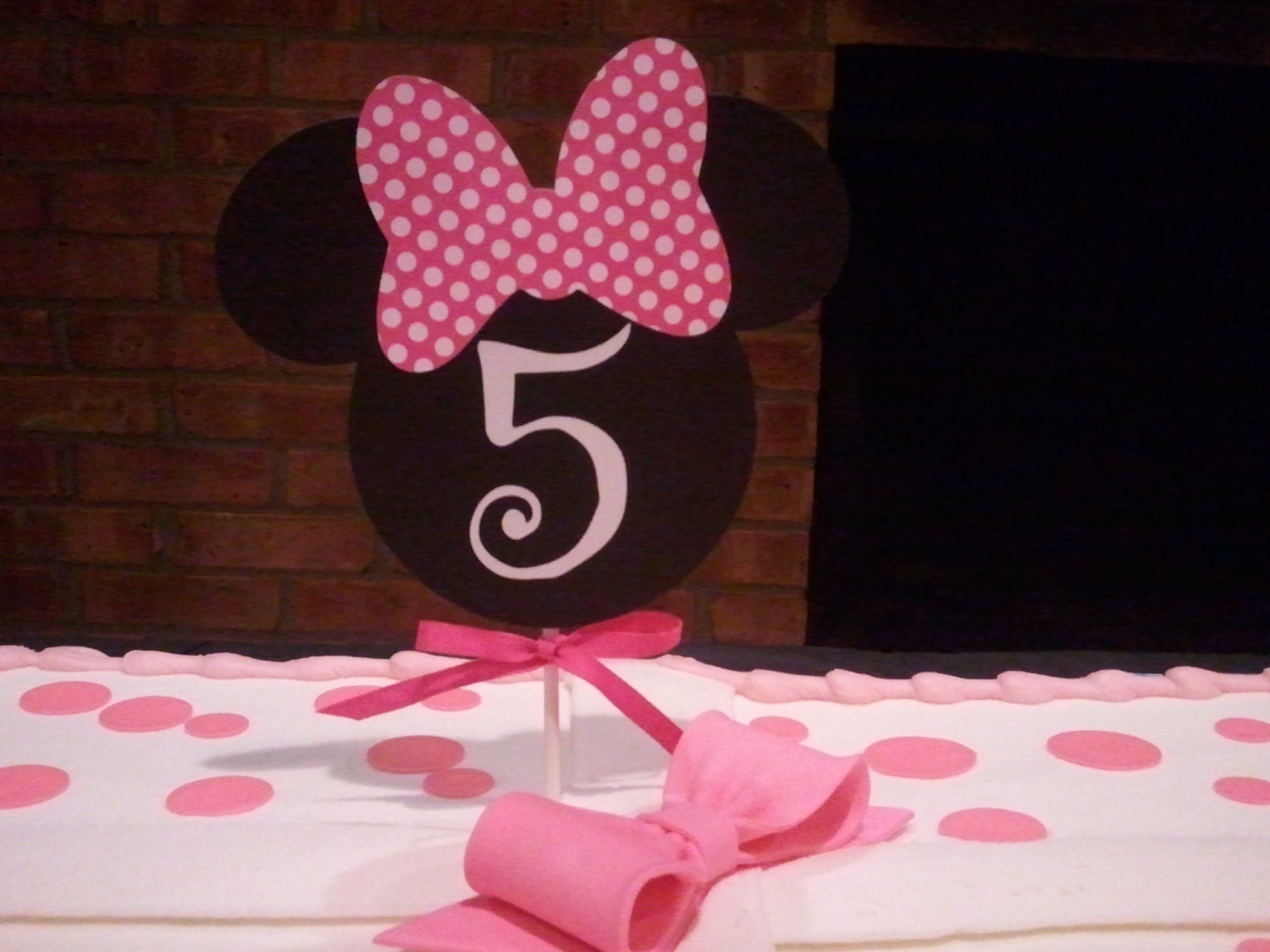 Minnie Mouse Inspired Name Banner Hot Pink With White Polka Dot and Black