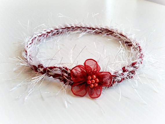 newborn photography prop-baby photo prop-dark red angel halo headband wrath fabric flower beads, baby shower gift, spring easter headband