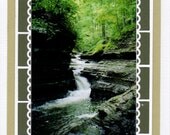 Waterfall Photograph, Fine art, cascading  gorge, Spring Ithaca handmade card 5 x 7