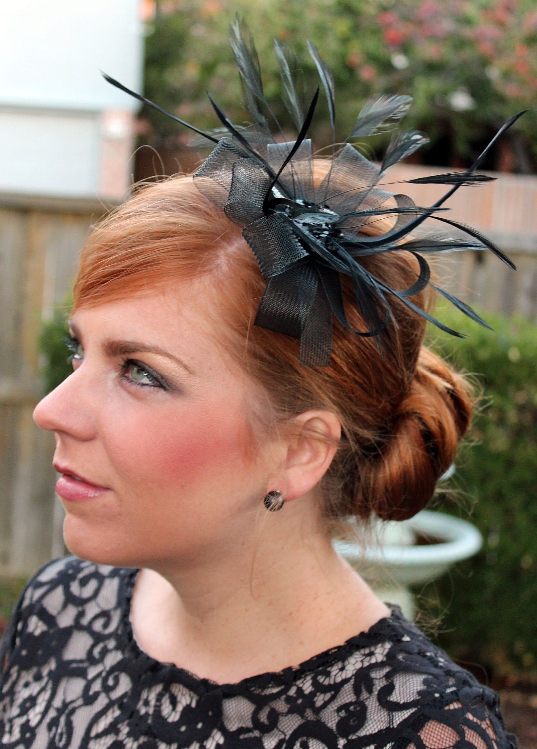 Black Feather and Crinoline Fascinator with Sequin Detail