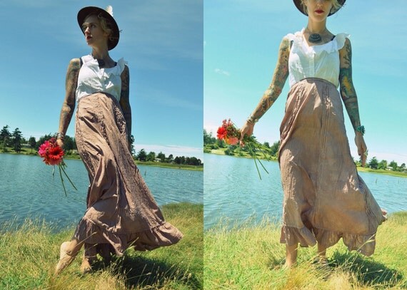 Light Rustic Victorian Goth High Waisted Skirt