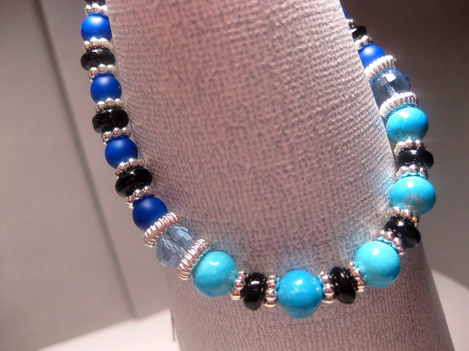 Royal Blue Turquoise Colored Bracelet Black With Blue Crystal