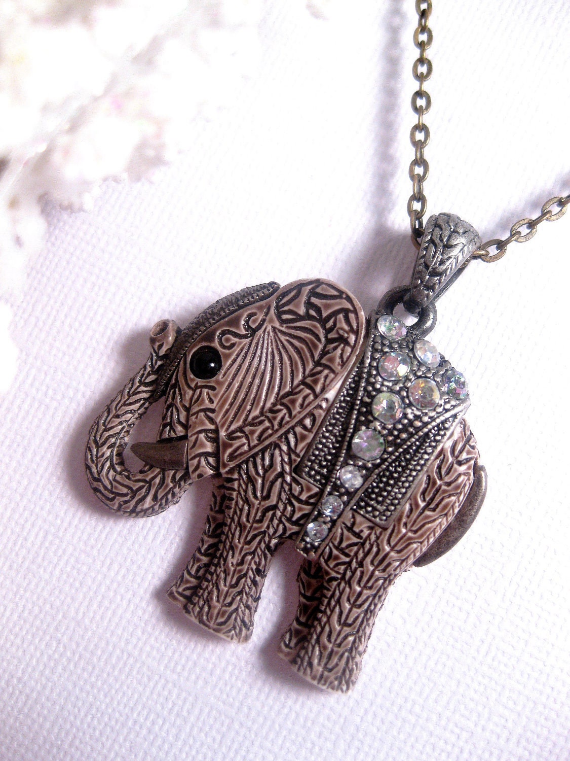Royal Family Jeweled Elephant Necklace - Indian Gypsy Carnival Elephant