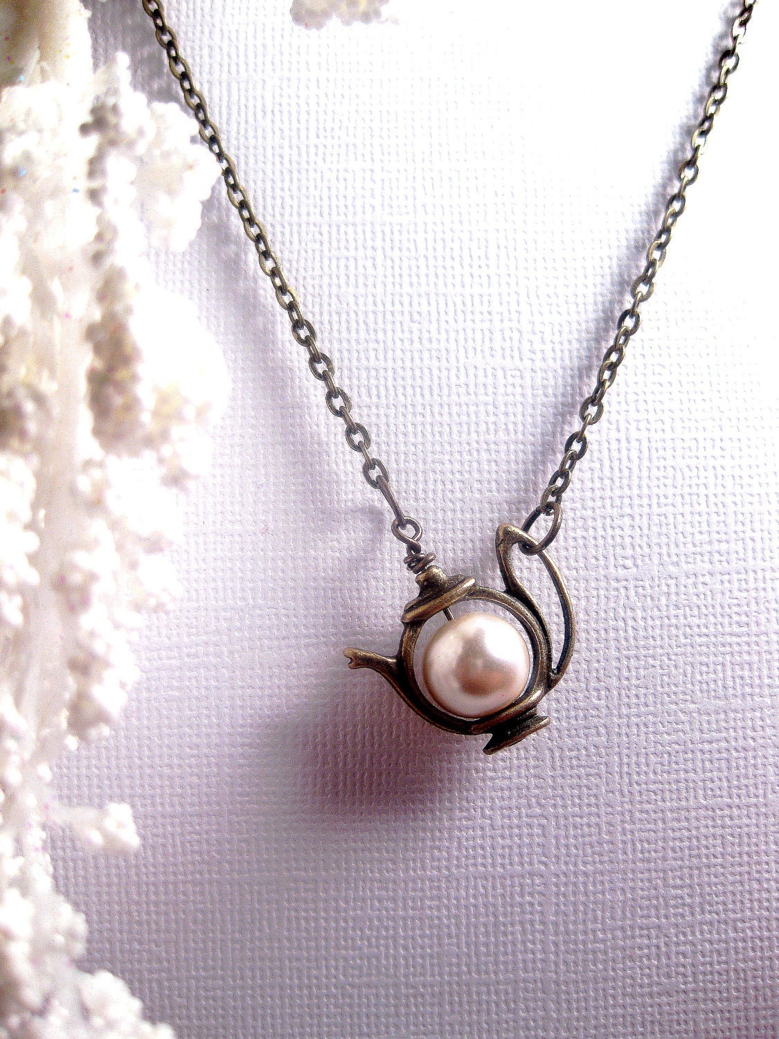 ON SALE Pearl Teapot Necklace - Mother's Day Gift