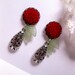 Red Flower Green Leaf Earrings - Dangle - Wedding Bridesmaid