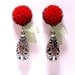 Red Flower Green Leaf Earrings - Dangle - Wedding Bridesmaid