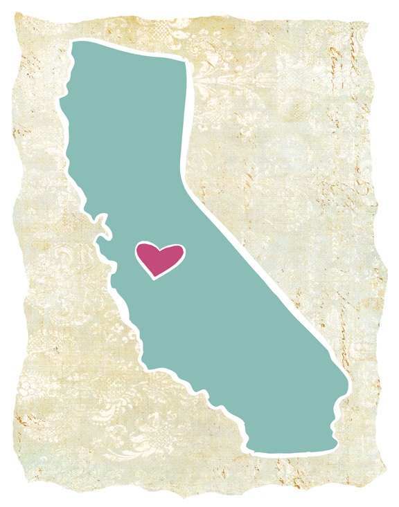 Vintage Map Style Customized State or Country Print - California 11x14