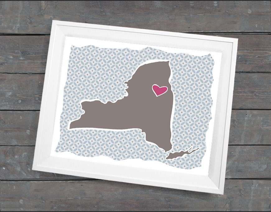 Customized State or Country Print - New York 8x10