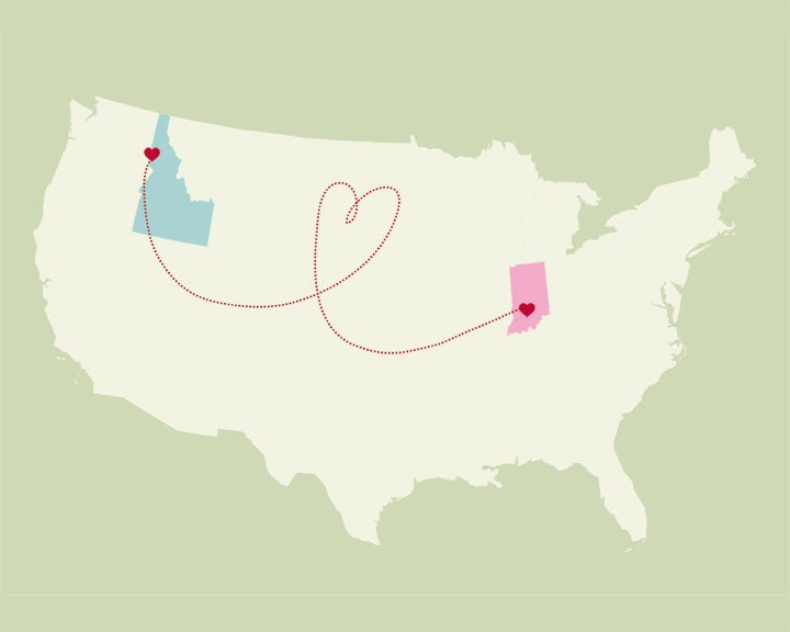 USA Map Love Map Themed Customized Art Print - 11x14 (featured on NBC's IVillage)
