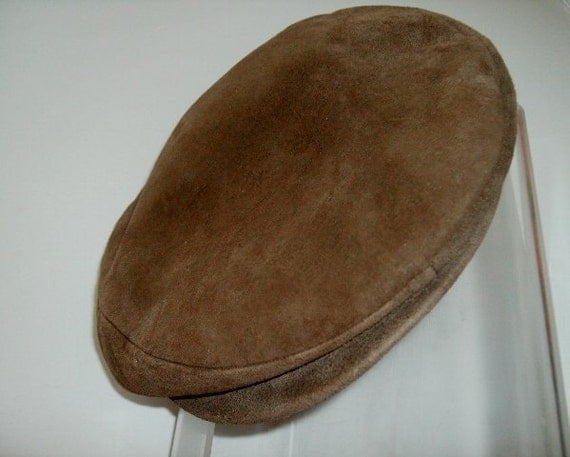 Vintage Hat  Cap Men's English driving / newsboy brown leather suede