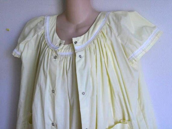 Vintage Nightgown Robe Peignoir set yellow summer cotton L XL