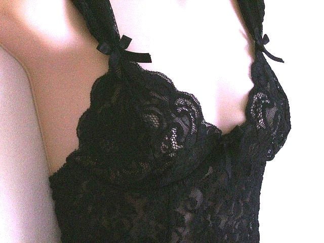 Vintage Bra Camisole Cami ESCANTE Black lace slip bustier- M