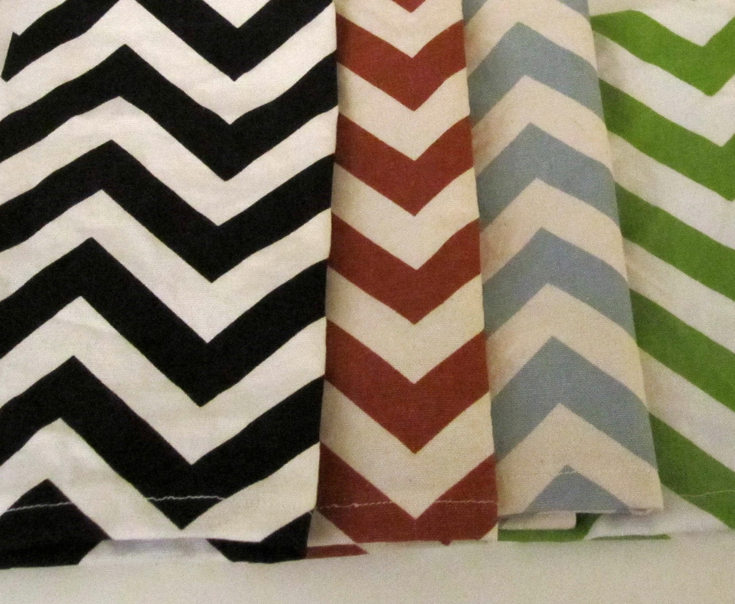 Cloth napkins, Chevron, Set of Four. Eco friendly, Available in Five different colors. Zig zag stripes, measure 16" x 16"