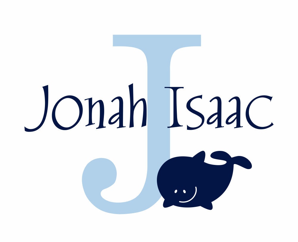 Whale Wall Decal - Personalized Name Vinyl Wall Decals Boy Girl Baby Nursery Wall Decals Whales Ocean Theme 22"H x 30"W Wall Art FS223