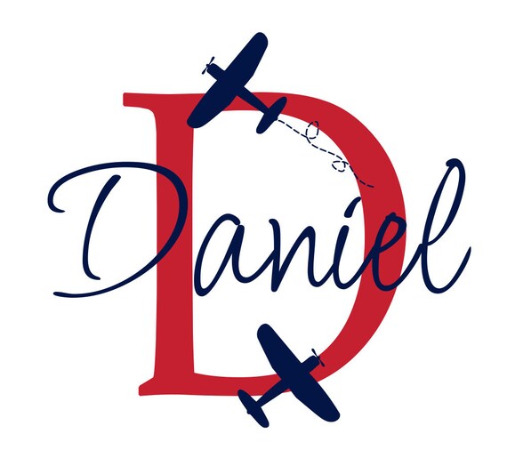 Airplane Wall Decal Initial and Name Custom Vinyl Wall Decal for Boy Baby Nursery or Boys Room 22"H x 24"W Wall Art FS107