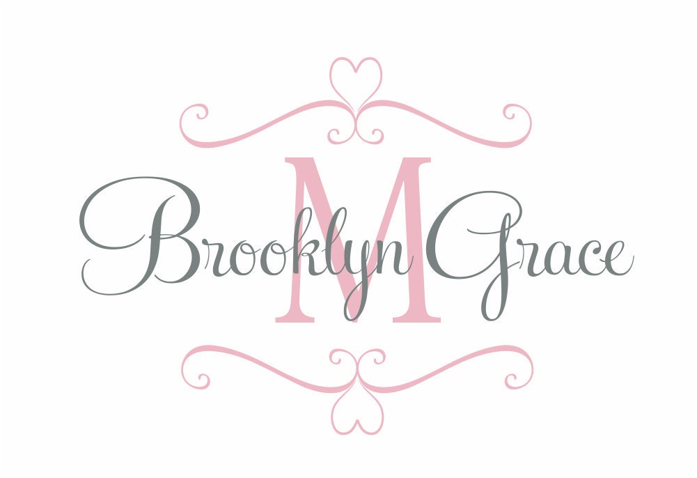 Name Wall Decal Baby Nursery Shabby Chic Heart Frame Personalized Vinyl Name and Initial Decal for Girl Baby Nursery 22Hx36W FS078