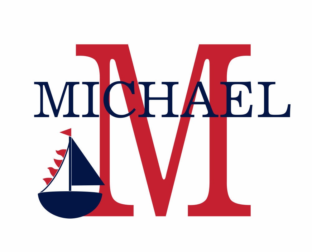 Sailboat Wall Decal Initial and Name Custom Nautical Vinyl Wall Decal for Boy Baby Nursery or Room 22"H x 32"W Wall Art FS133