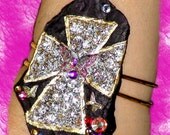 CHUNKY CUFF BRACELET Chunky Jewelry Purple Gold Silver Gypsy Jewelry Jewel Bracelet Bold jewelry Bohemian Big Cross Bracelet Unique Ooak