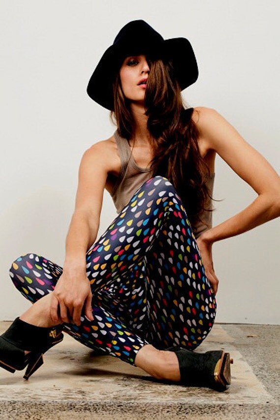 Womens Leggings - Rain Printed Handmade Leggings