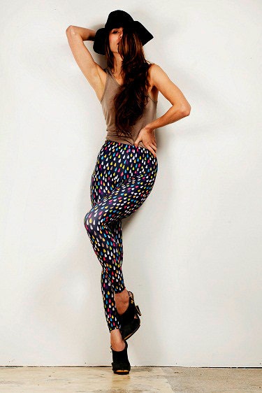 Womens Leggings - Rain Printed Handmade Leggings