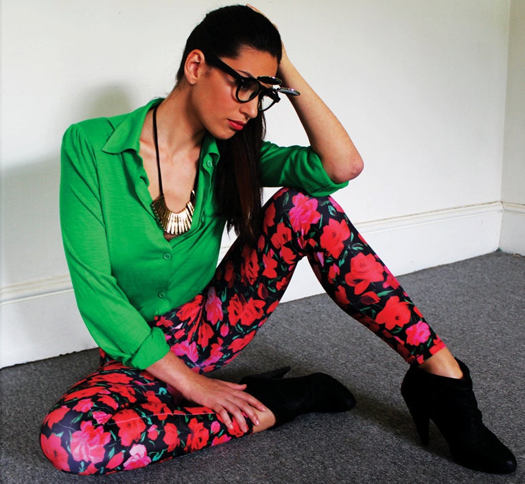 Floral Leggings - Spring Flower Print Leggings - S/M