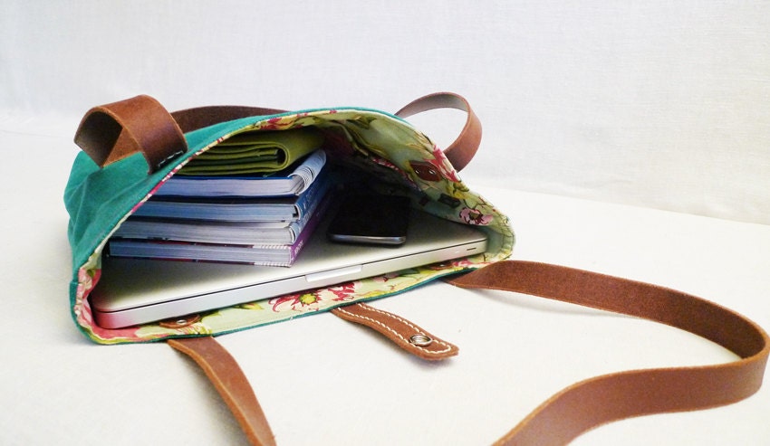 OTTOBAGS Green Waxed Canvas Tote - Leather Double Strap Shoulder bag / Tote Bag / Diaper Bag