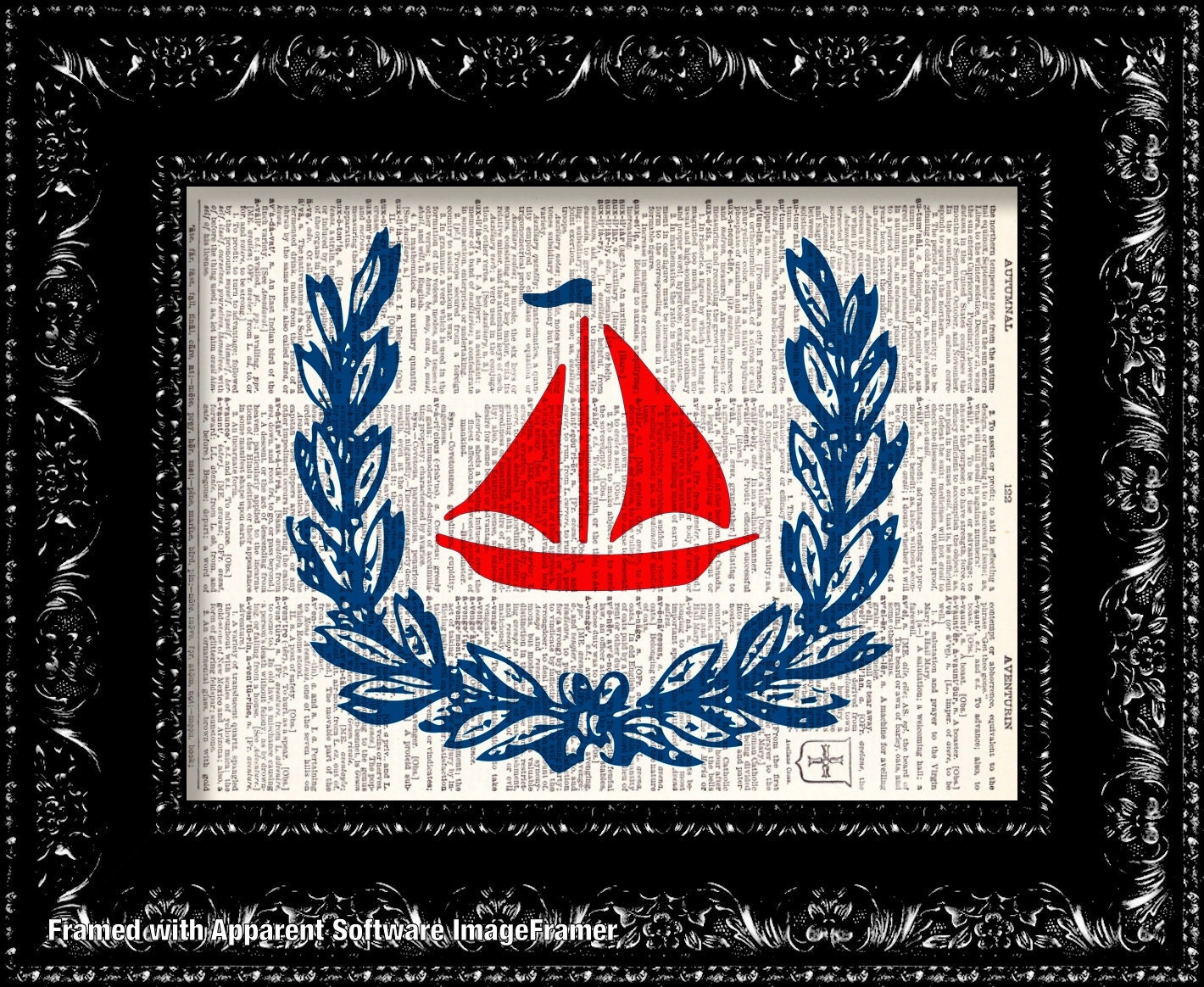 Little Red Sailboat Vintage Dictionary Print Vintage Book Print Page Art Upcycled Vintage Book Art