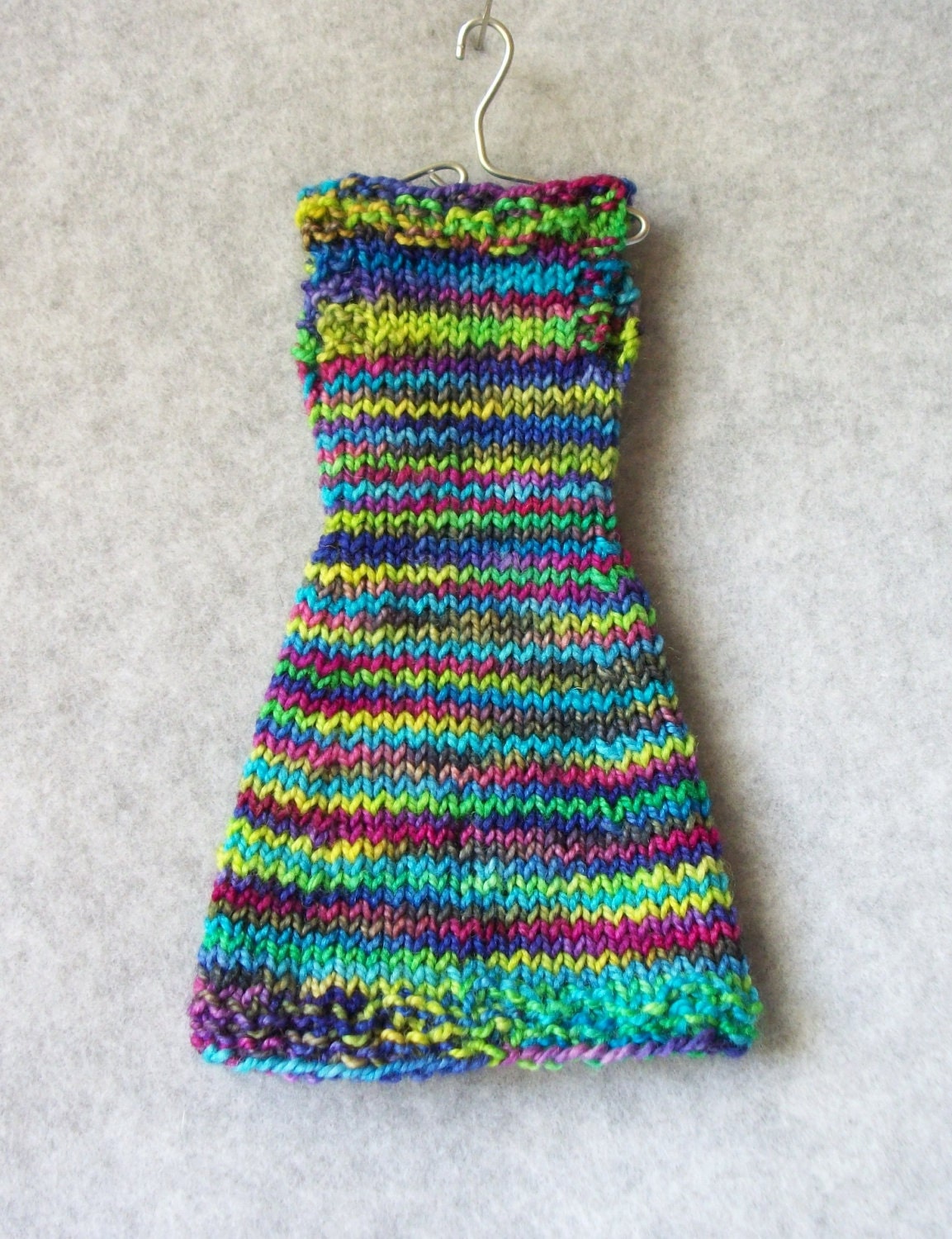Knitted, multi-colored a-line dress for Barbie doll