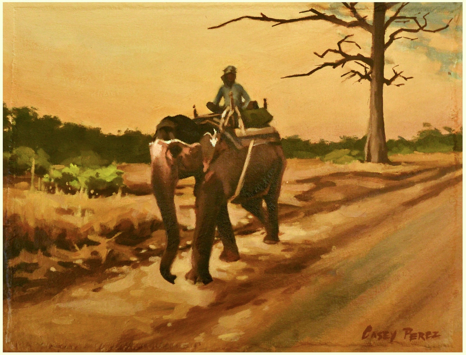 India Elephant Mahout Oil Painting Original 11x14